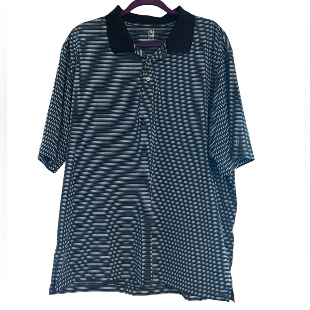 PGA Tour Golf Polo in‎ black and blue striped pattern, size XXL (2XL)